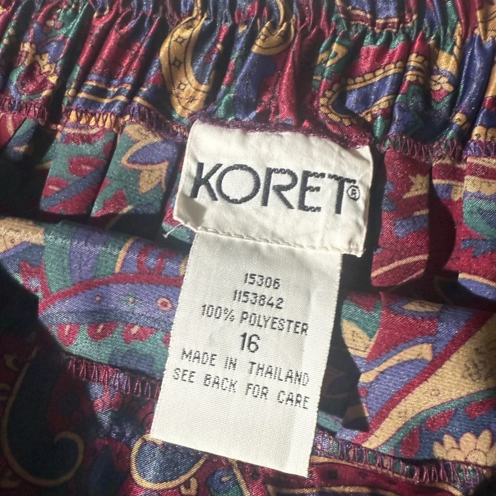 Koret Vintage Paisley Pleated Midi Skirt Jewel Tone Burgundy Teal Size 16